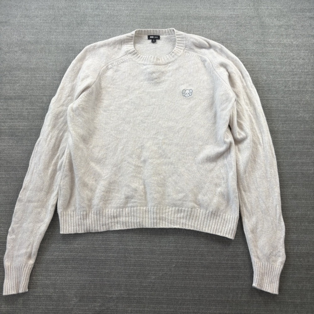 Uniqlo Kaws Lambswool Off White Sweater Mens M Lambs Wool Long Sleeve